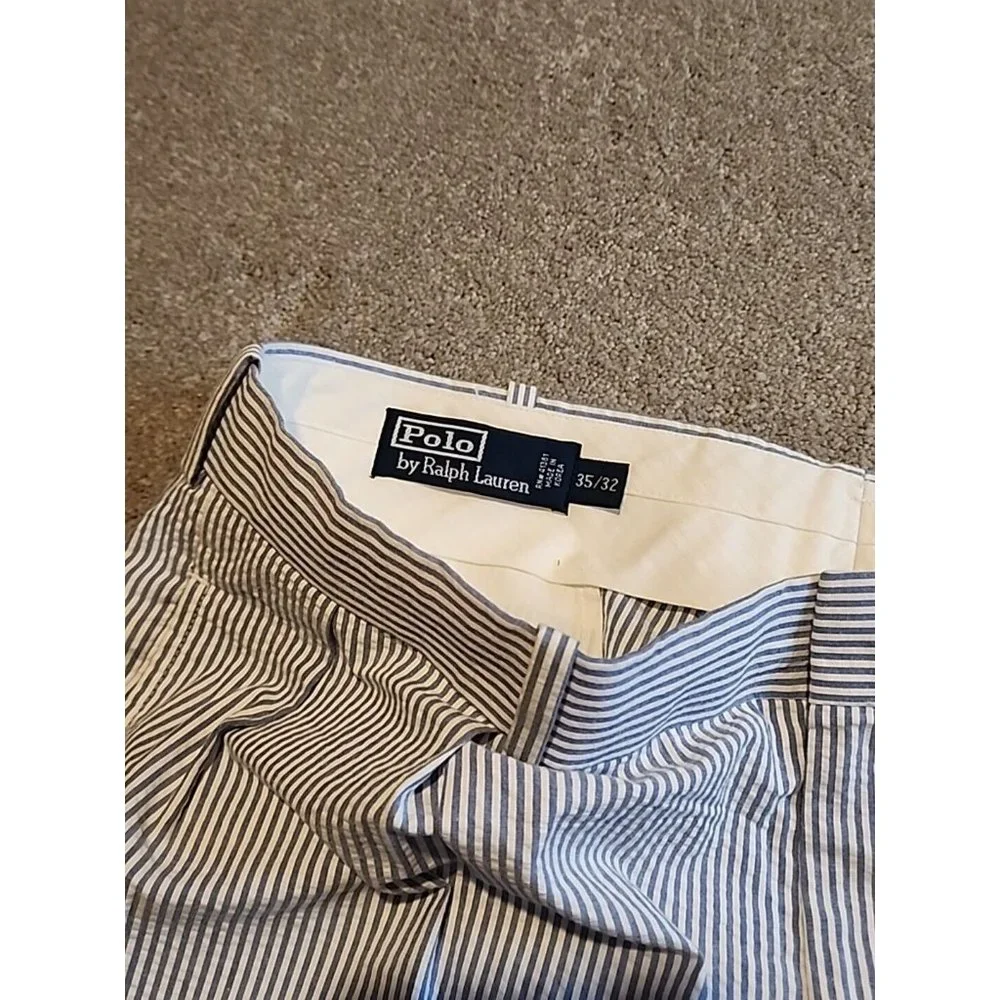 POLO RALPH LAUREN Men's 35 X 32 Blue & White Striped Pants Preppy Lawn Outdoor - Picture 4 of 14